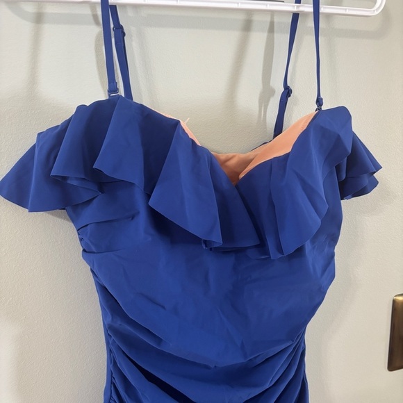 J. Crew ruched one-piece swimsuit blue size 10 - Picture 3 of 6